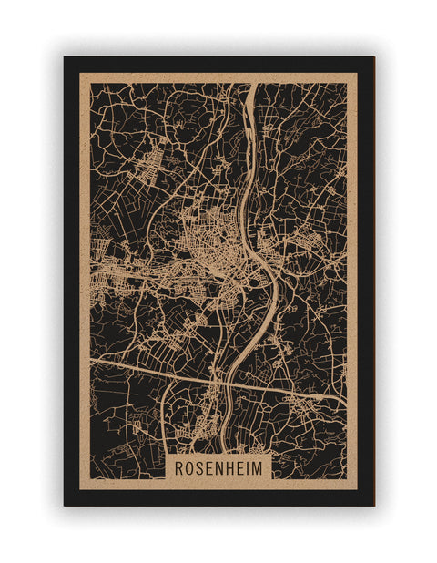 Stadtplan Rosenheim aus Holz – Wandbild in Natur ohne Rahmen