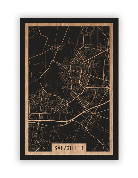 Stadtplan Salzgitter aus Holz – Wandbild in Eiche ohne Rahmen