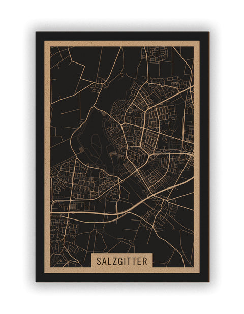 Stadtplan Salzgitter aus Holz – Wandbild in Natur ohne Rahmen