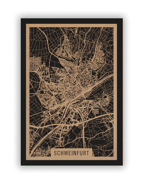 Stadtplan Schweinfurt aus Holz – Wandbild in Natur ohne Rahmen