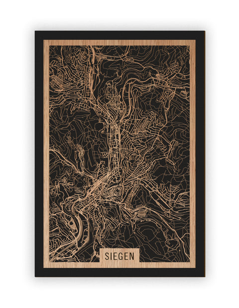 Stadtplan Siegen aus Holz – Wandbild in Eiche ohne Rahmen