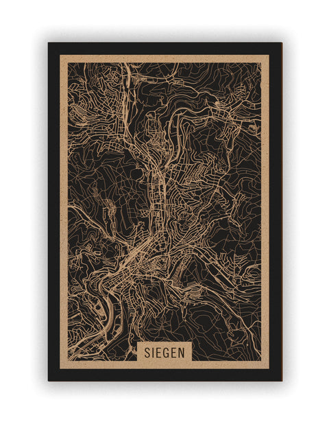 Stadtplan Siegen aus Holz – Wandbild in Natur ohne Rahmen