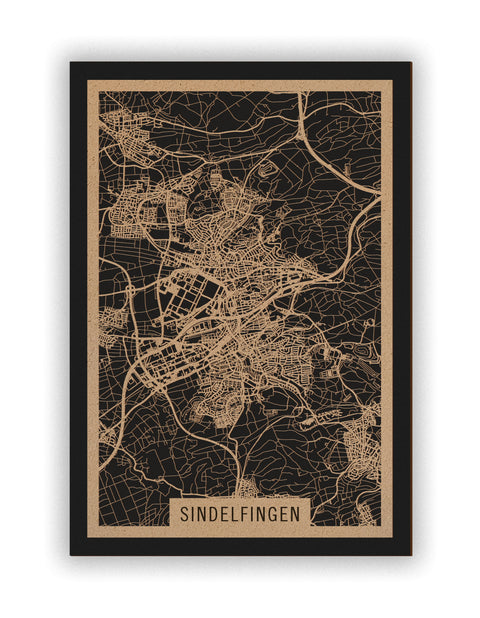 Stadtplan Sindelfingen aus Holz – Wandbild in Natur ohne Rahmen
