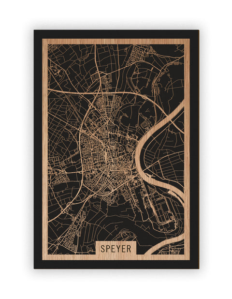 Stadtplan Speyer aus Holz – Wandbild in Eiche ohne Rahmen