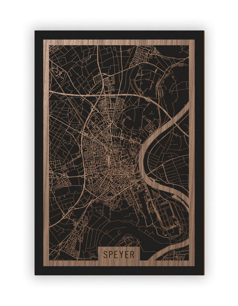 Stadtplan Speyer aus Holz – Wandbild in Nussbaum ohne Rahmen
