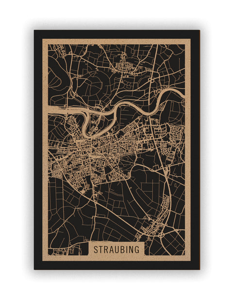 Stadtplan Straubing aus Holz – Wandbild in Natur ohne Rahmen
