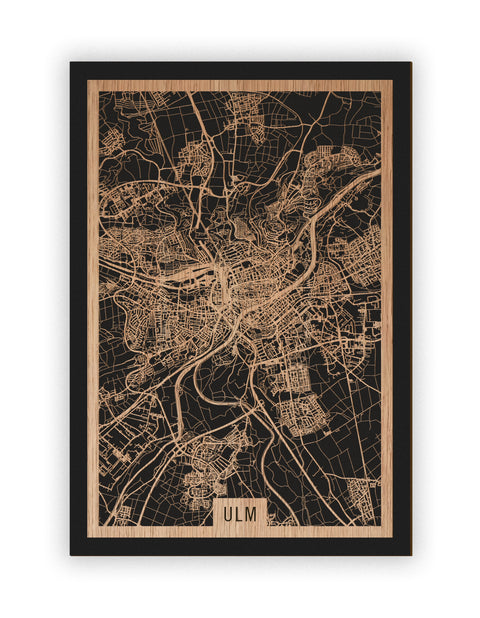 Stadtplan Ulm aus Holz – Wandbild in Eiche ohne Rahmen