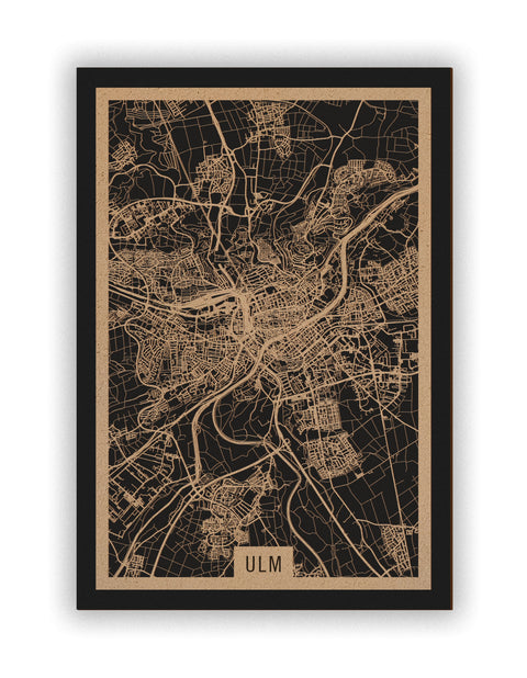 Stadtplan Ulm aus Holz – Wandbild in Natur ohne Rahmen