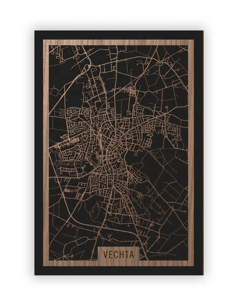 Stadtplan Vechta aus Holz – Wandbild in Nussbaum ohne Rahmen