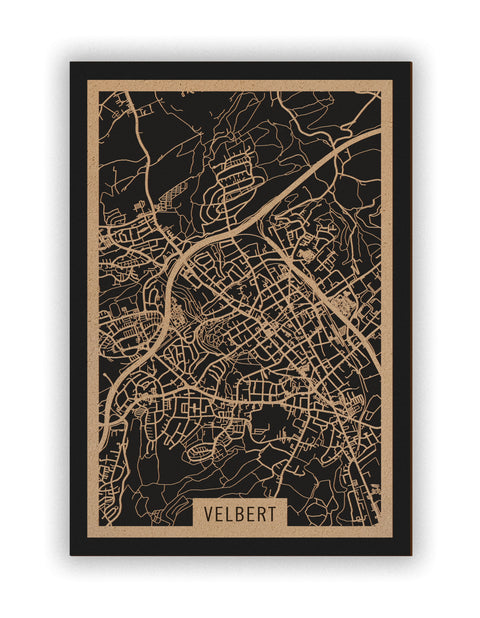 Stadtplan Velbert aus Holz – Wandbild in Natur ohne Rahmen