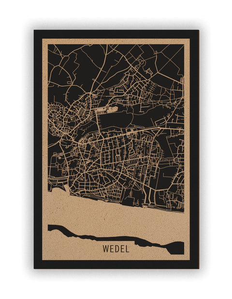 Stadtplan Wedel aus Holz – Wandbild in Natur ohne Rahmen