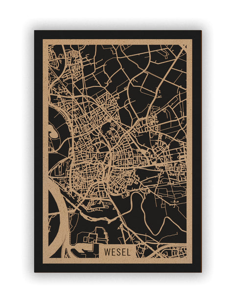 Stadtplan Wesel aus Holz – Wandbild in Natur ohne Rahmen