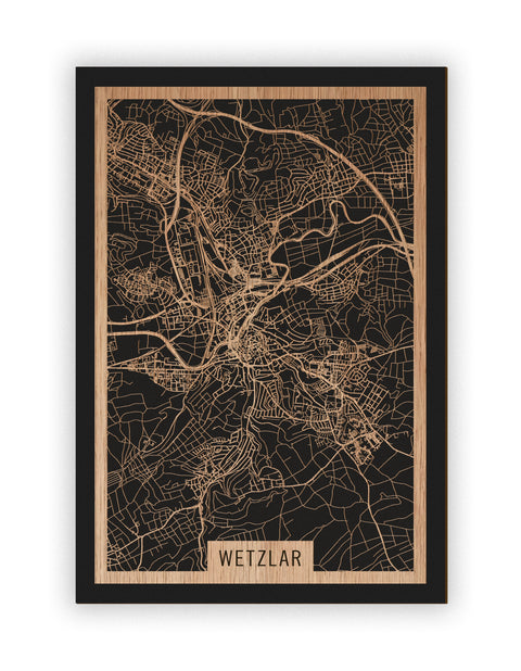 Stadtplan Wetzlar aus Holz – Wandbild in Eiche ohne Rahmen