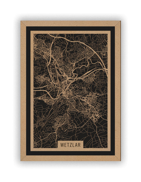 Stadtplan Wetzlar aus Holz – Wandbild in Natur mit Rahmen