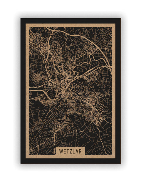 Stadtplan Wetzlar aus Holz – Wandbild in Natur ohne Rahmen